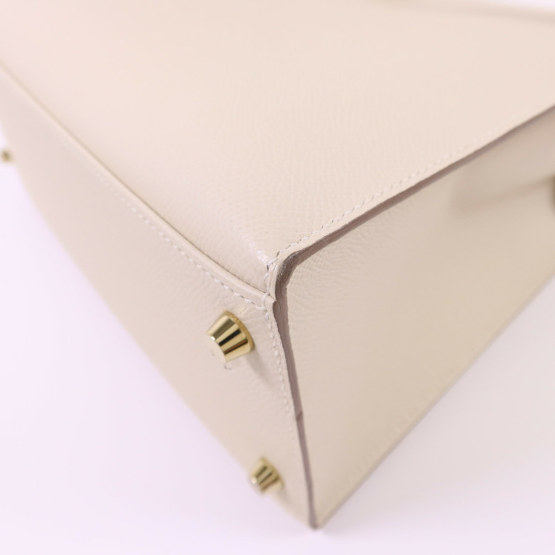 HERMES Epsom皮革Kelly 28金扣手挽肩背兩用袋Craie-11