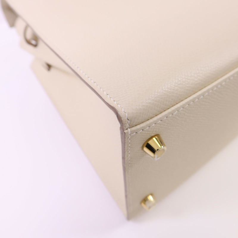 HERMES Epsom皮革Kelly 28金扣手挽肩背兩用袋Craie-14