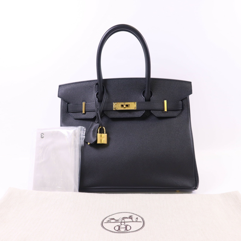 HERMES Epsom皮革Birkin 30金扣手挽袋Noir-19