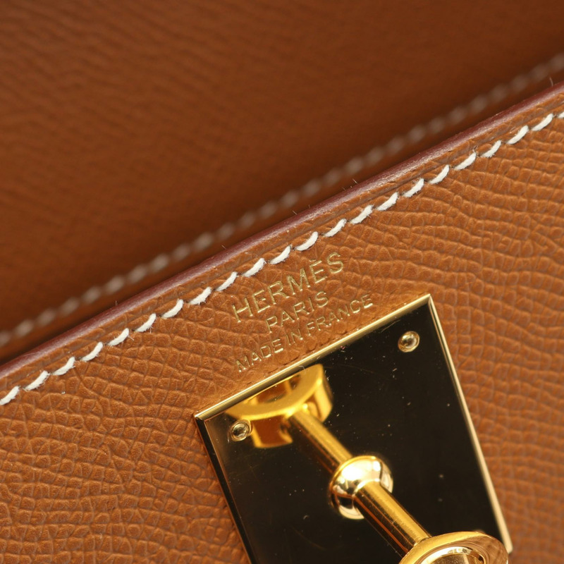 愛馬仕 Kelly 28 單肩手提包 Y 042319CC Epsom 皮革棕色二手金色五金 Sellier-3