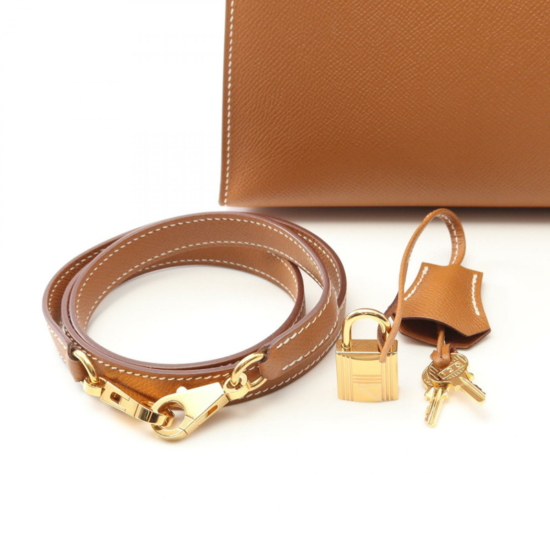 愛馬仕 Kelly 28 單肩手提包 Y 042319CC Epsom 皮革棕色二手金色五金 Sellier-5