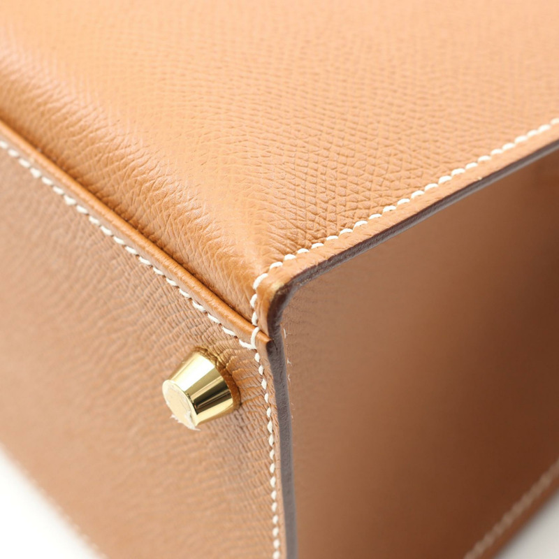 愛馬仕 Kelly 28 單肩手提包 Y 042319CC Epsom 皮革棕色二手金色五金 Sellier-6