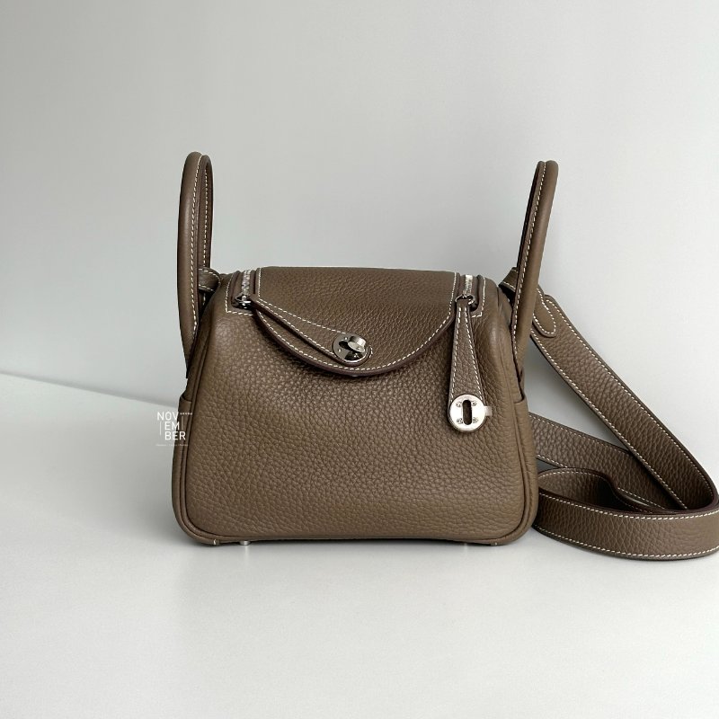 99新🆕 Hermès 愛馬仕 Lindy Mini 大象灰銀釦 二代-0