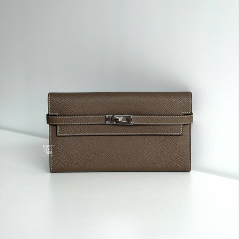 99新🆕 Hermès 愛馬仕 Kelly長夾 大象灰銀釦