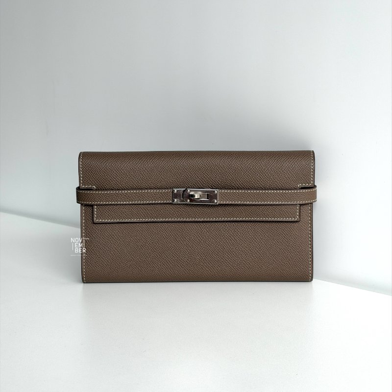 99新🆕 Hermès 愛馬仕 Kelly長夾 大象灰銀釦-0