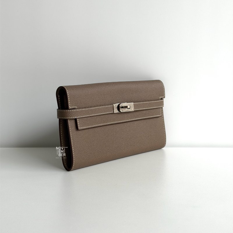 99新🆕 Hermès 愛馬仕 Kelly長夾 大象灰銀釦-1