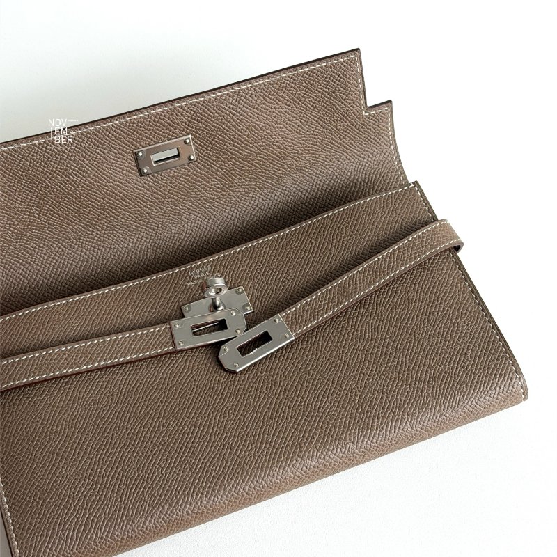 99新🆕 Hermès 愛馬仕 Kelly長夾 大象灰銀釦-3