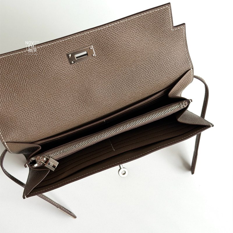 99新🆕 Hermès 愛馬仕 Kelly長夾 大象灰銀釦-5