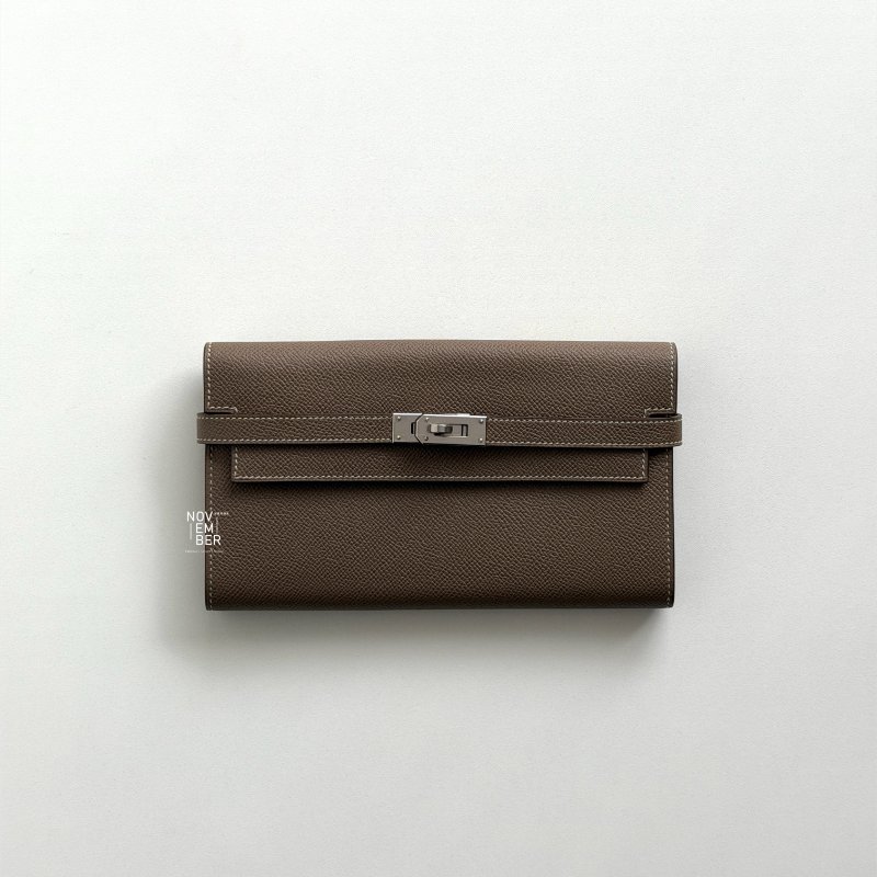 99新🆕 Hermès 愛馬仕 Kelly長夾 大象灰銀釦-6