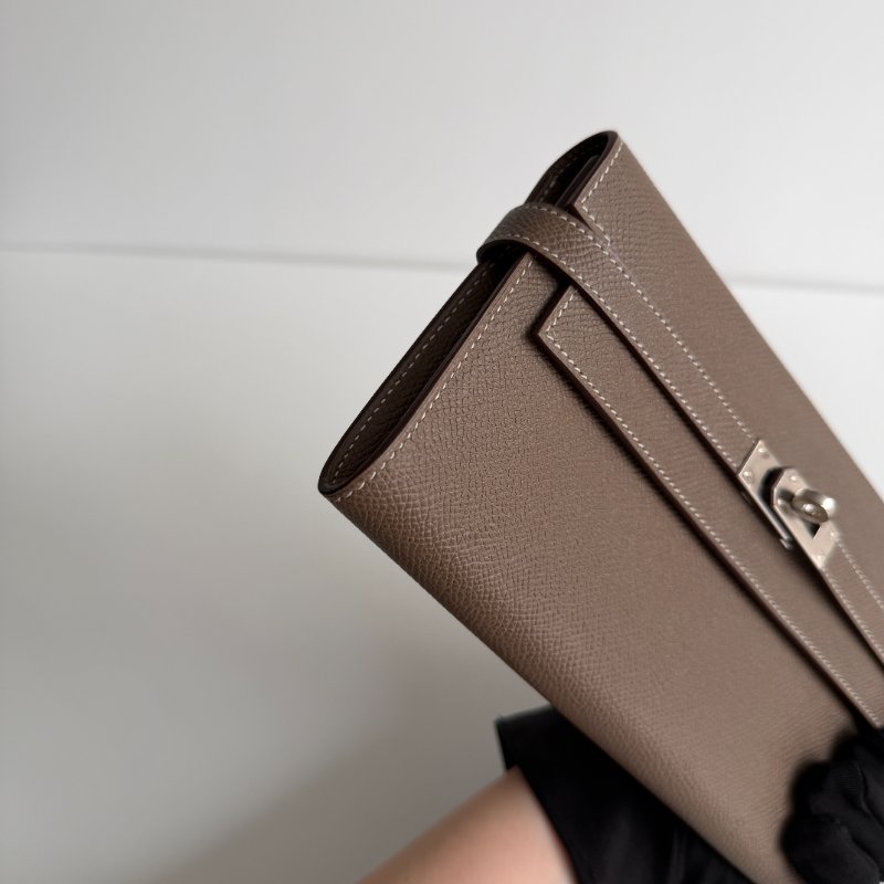 99新🆕 Hermès 愛馬仕 Kelly長夾 大象灰銀釦-8