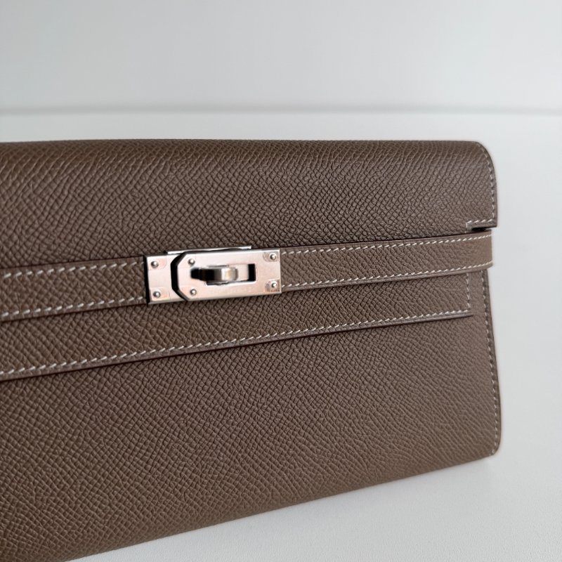 99新🆕 Hermès 愛馬仕 Kelly長夾 大象灰銀釦-10