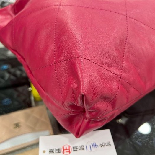 東區正精品㊣CHANEL 22 BAG AS3260 香奈兒桃紅色全皮金字金幣金鍊肩背包購物袋包小款 RZ6069-9