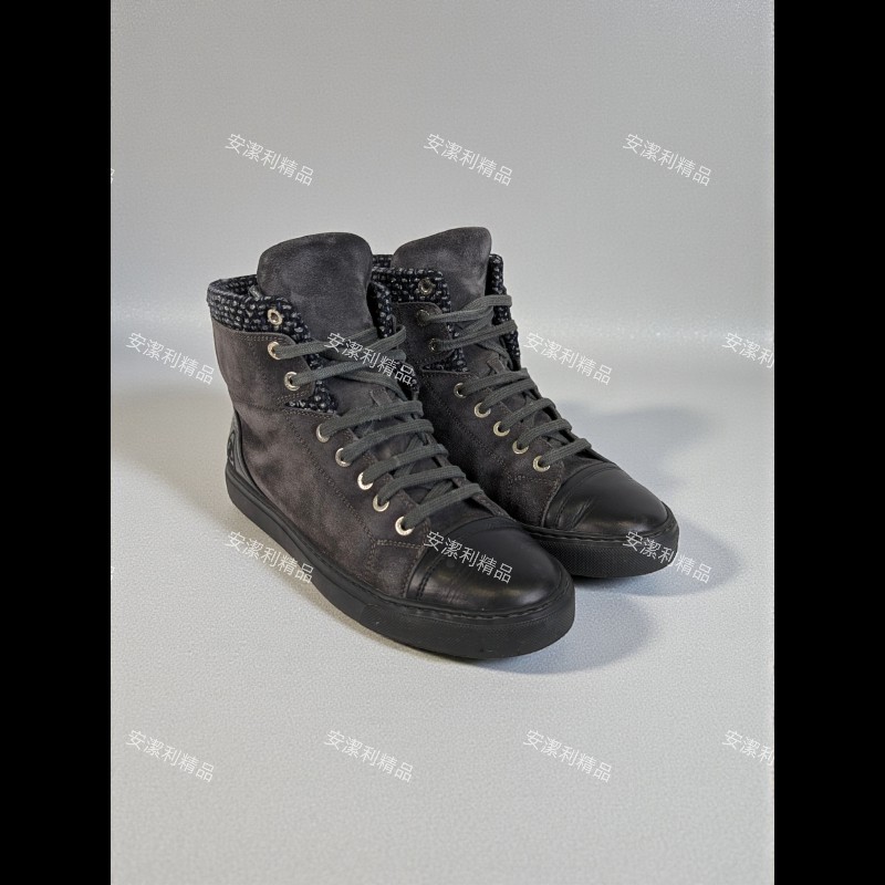 莉亞精品♡Chanel 麂皮拼接高筒休閒鞋 尺碼38.5 二手美品-0
