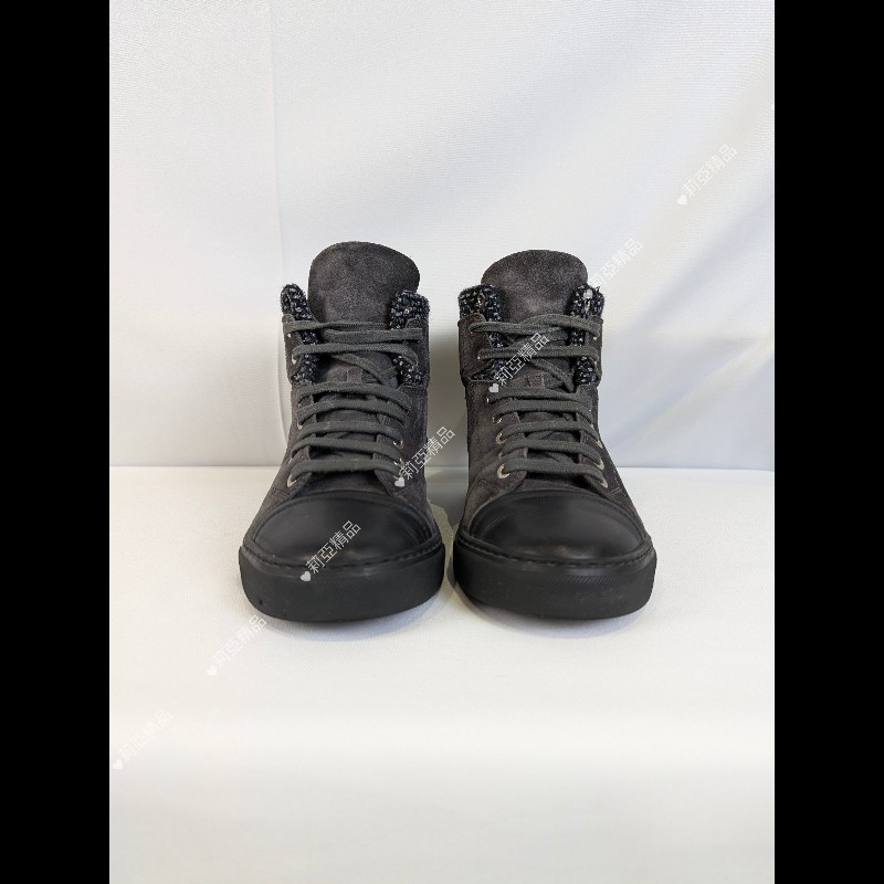 莉亞精品♡Chanel 麂皮拼接高筒休閒鞋 尺碼38.5 二手美品-1