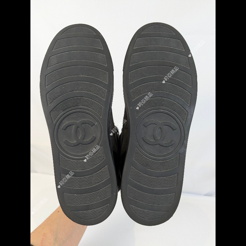 莉亞精品♡Chanel 麂皮拼接高筒休閒鞋 尺碼38.5 二手美品-3