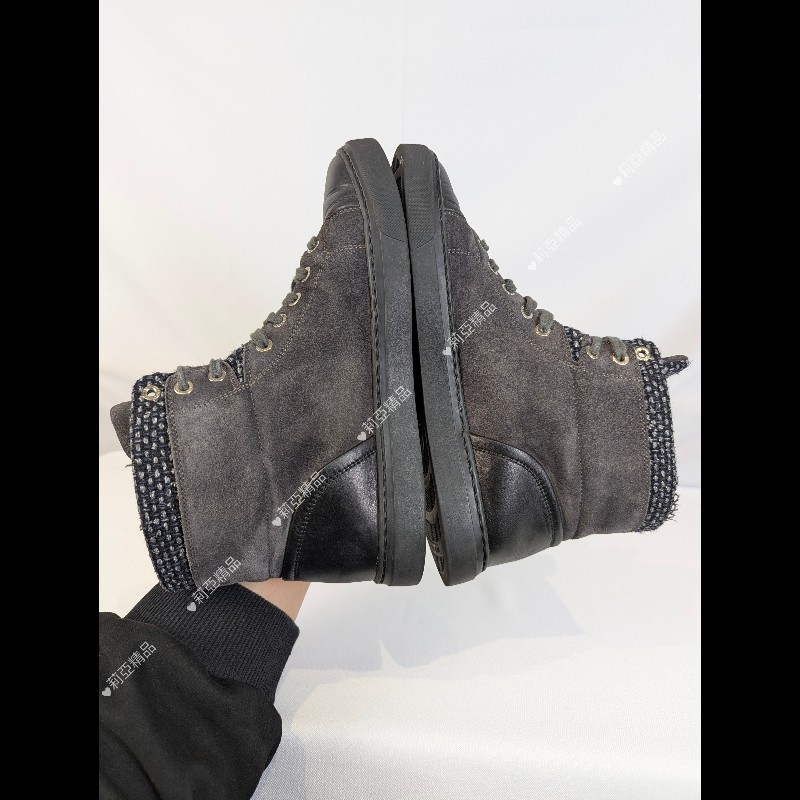 莉亞精品♡Chanel 麂皮拼接高筒休閒鞋 尺碼38.5 二手美品-6