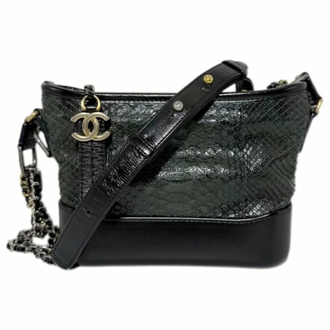 [ 2402］ 香奈兒 Chanel 流浪包 黑綠色（蛇皮）小號