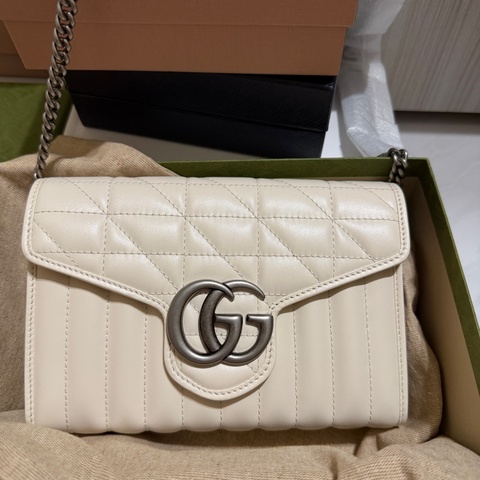 GUCCI 白色馬夢woc鏈條包
