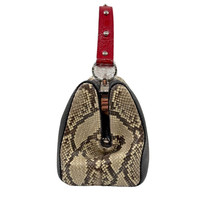 ［1766］普拉達 PRADA 蛇皮拼色手提包 黑色 蛇皮 銀扣-3