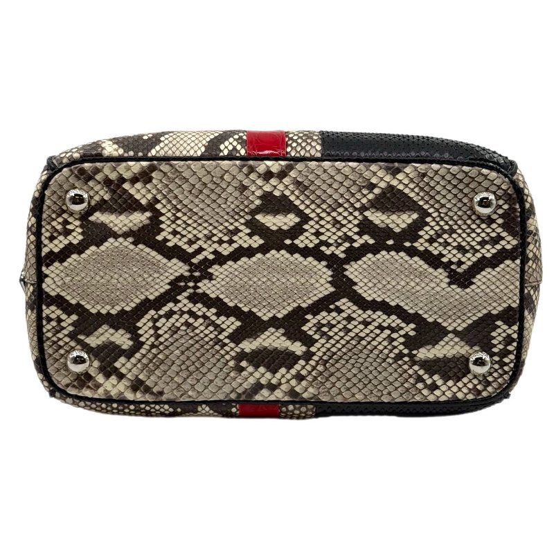 ［1766］普拉達 PRADA 蛇皮拼色手提包 黑色 蛇皮 銀扣-4