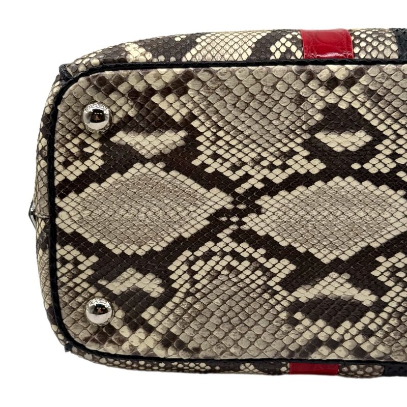 ［1766］普拉達 PRADA 蛇皮拼色手提包 黑色 蛇皮 銀扣-14