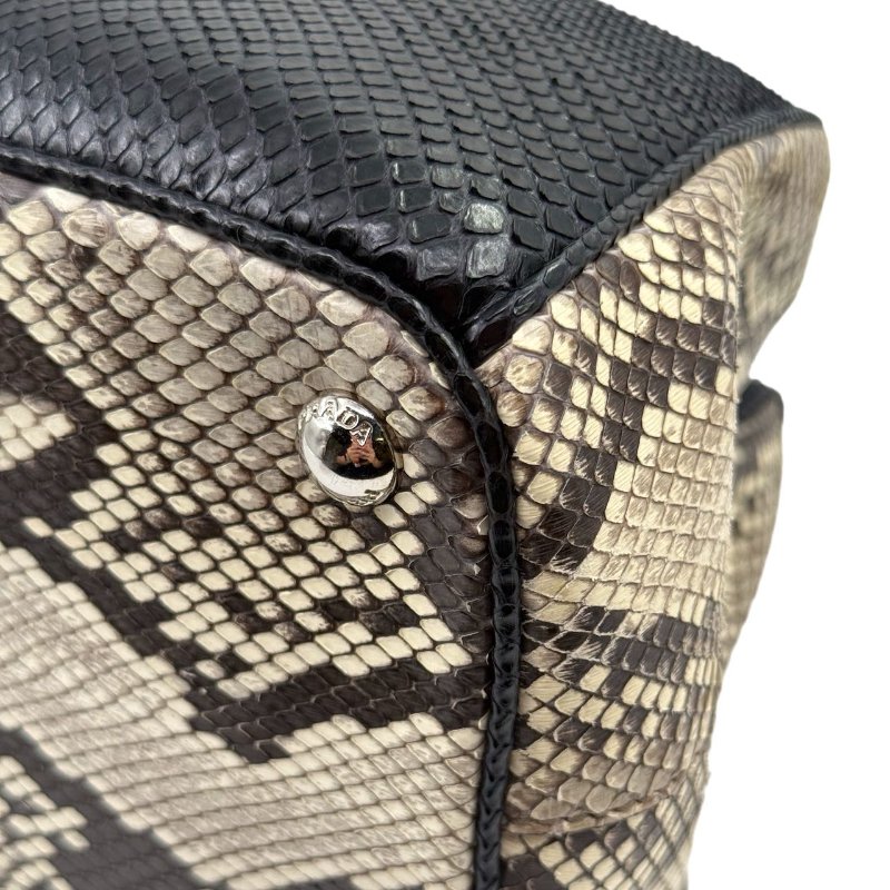 ［1766］普拉達 PRADA 蛇皮拼色手提包 黑色 蛇皮 銀扣-17