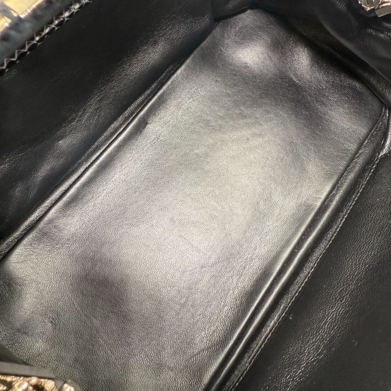 ［1766］普拉達 PRADA 蛇皮拼色手提包 黑色 蛇皮 銀扣-20