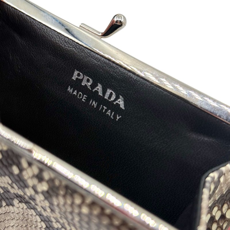 ［1766］普拉達 PRADA 蛇皮拼色手提包 黑色 蛇皮 銀扣-24