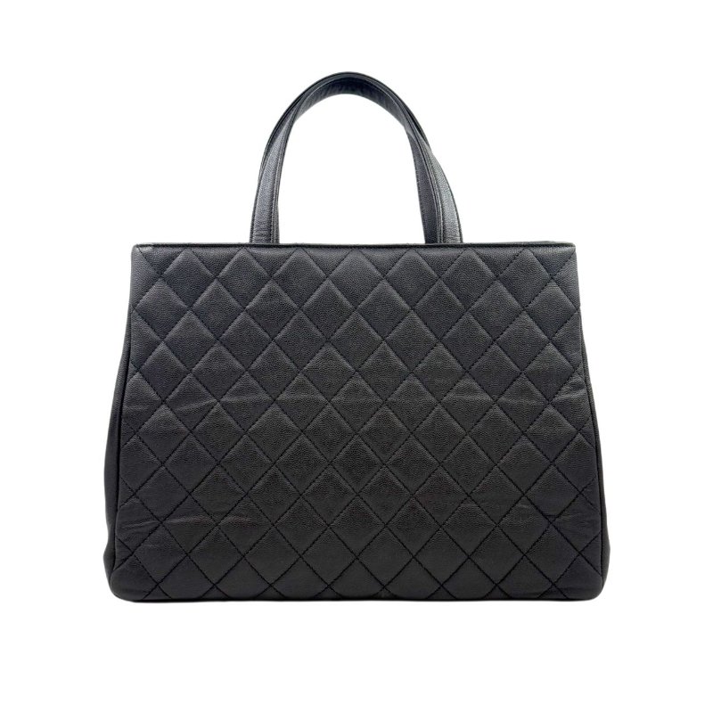 [ 2501 ] 香奈兒 Chanel 托特包（黑色）手提包 大號 荔枝皮 金扣-1