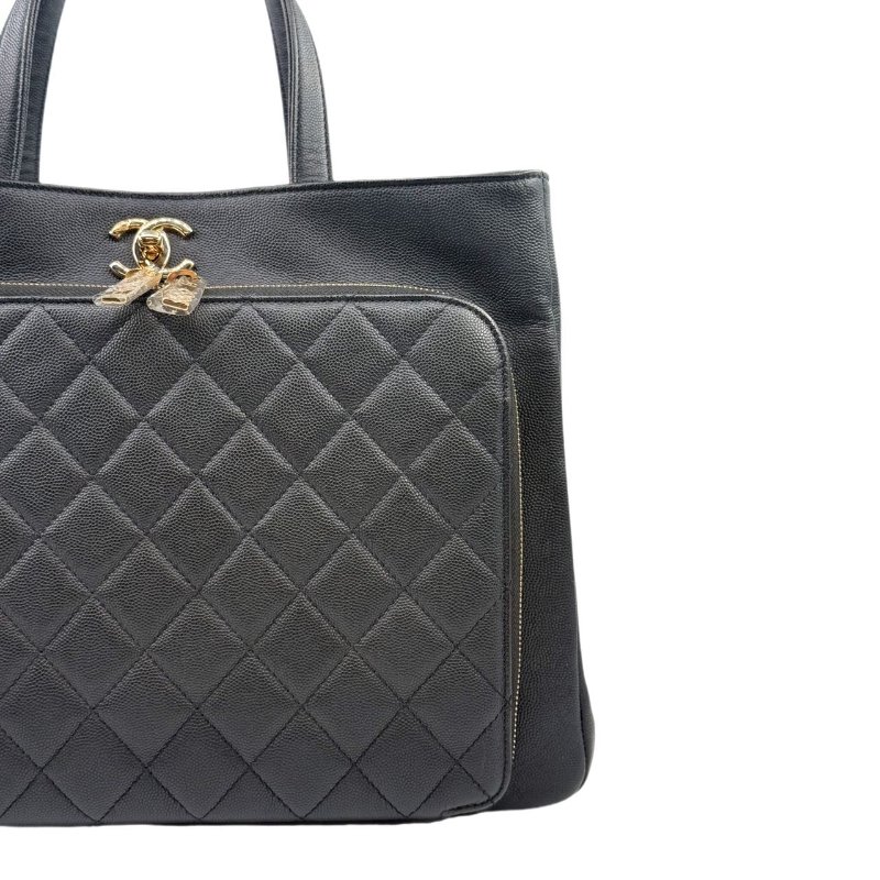 [ 2501 ] 香奈兒 Chanel 托特包（黑色）手提包 大號 荔枝皮 金扣-6