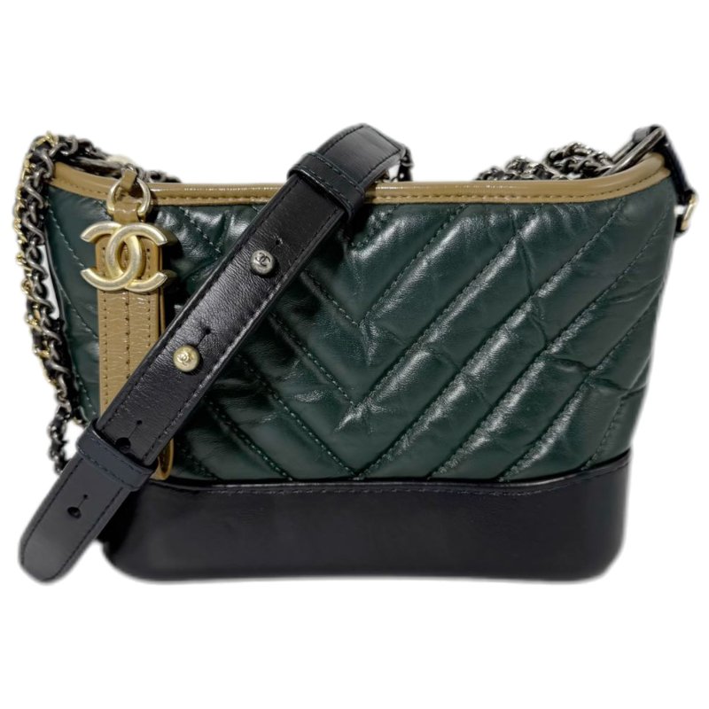 [ 2133］ 香奈兒 Chanel 流浪包 墨綠色 斜挎包 牛皮 小號-0