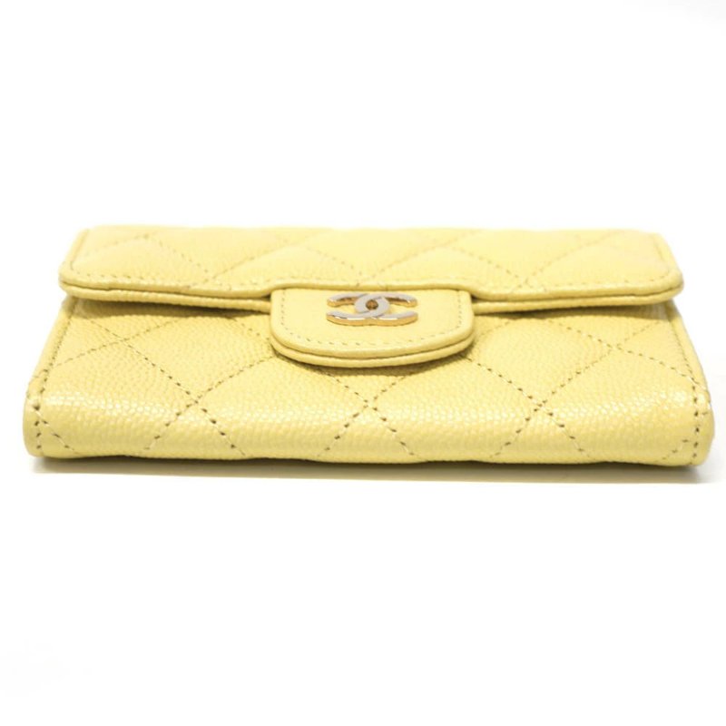 香奈兒 CHANEL 經典口蓋卡片夾晶片款 高質感鵝黃荔枝單層卡包 原廠盒子/防塵袋-3