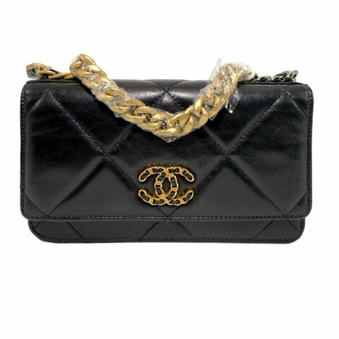 ［2537］香奈兒 Chanel 19 Bag 黑金色 羊皮 小號 金扣