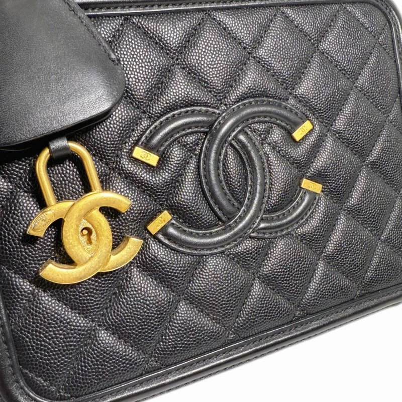 [ 2441］香奈兒  Chanel vanity相機包 黑色 (荔枝皮)中號-4