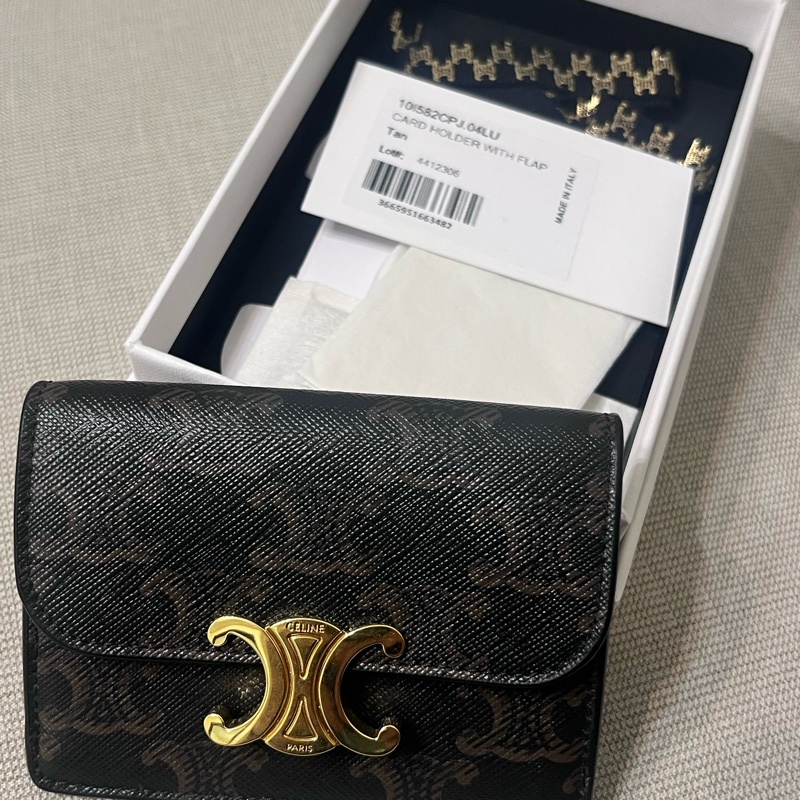 CELINE Triomphe Compact經典LOGO印花信用卡證件名片零錢包-0