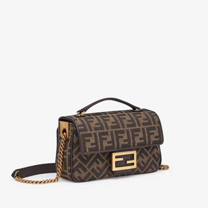 全新✨Fendi 中長Baguette Chain 棕色經典提花-10