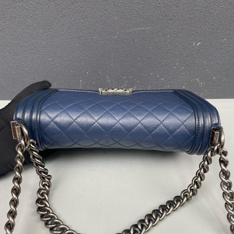 Chanel香奈兒 藏藍色全皮中號leboy鏈條包-5