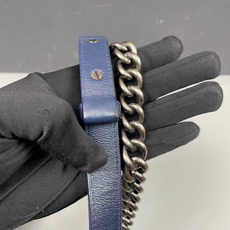 Chanel香奈兒 藏藍色全皮中號leboy鏈條包-8