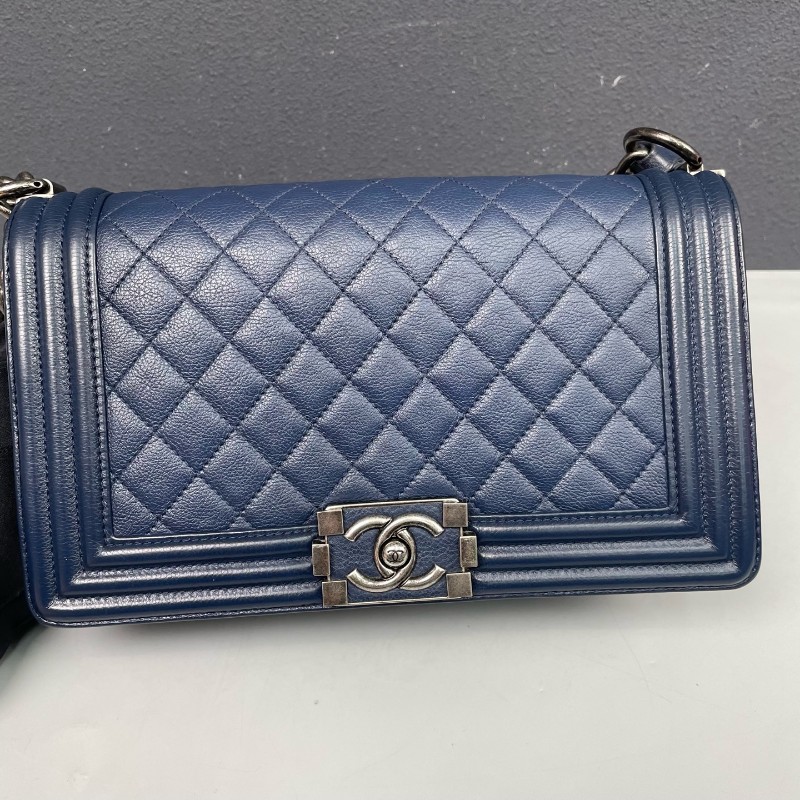 Chanel香奈兒 藏藍色全皮中號leboy鏈條包-26