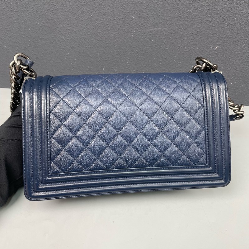 Chanel香奈兒 藏藍色全皮中號leboy鏈條包-27
