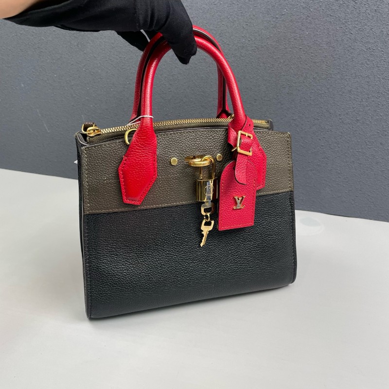 LV路易威登 全皮拼色City steamer 手提包肩背包-6