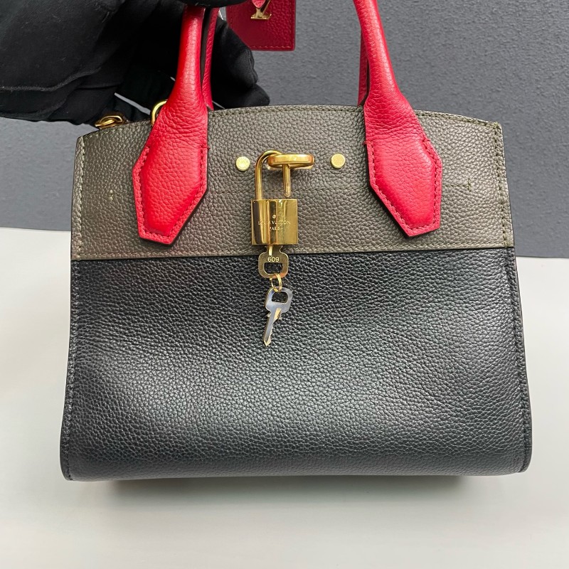 LV路易威登 全皮拼色City steamer 手提包肩背包-9