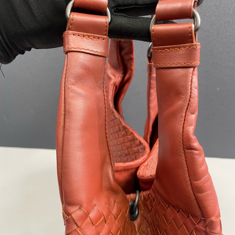 BV 全皮編織 橘色 肩背包 手挽袋-18