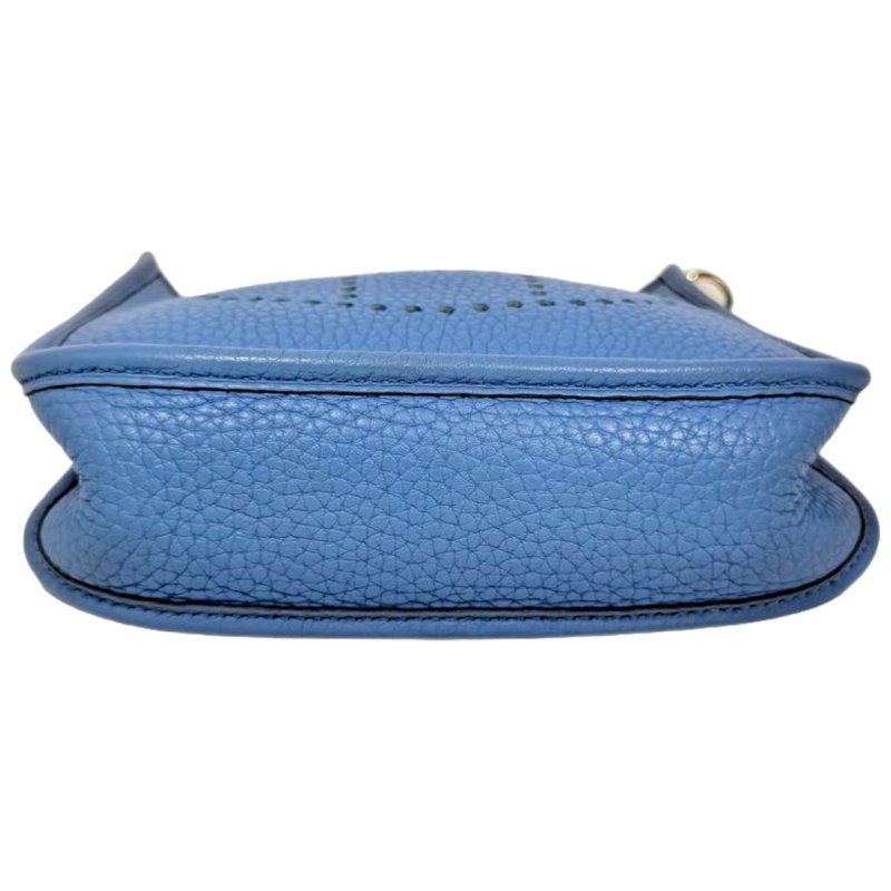 [2225］愛馬仕 Hermès Evelyne 16 銀扣 Taurillon Clemence牛皮 斜挎單肩包 迷你(希臘藍）Togo皮-4