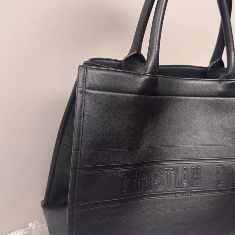 Dior 迪奧中號黃金尺寸 黑色立體浮雕logo Dior Book Tote牛皮托特包 沙灘包 購物袋-4