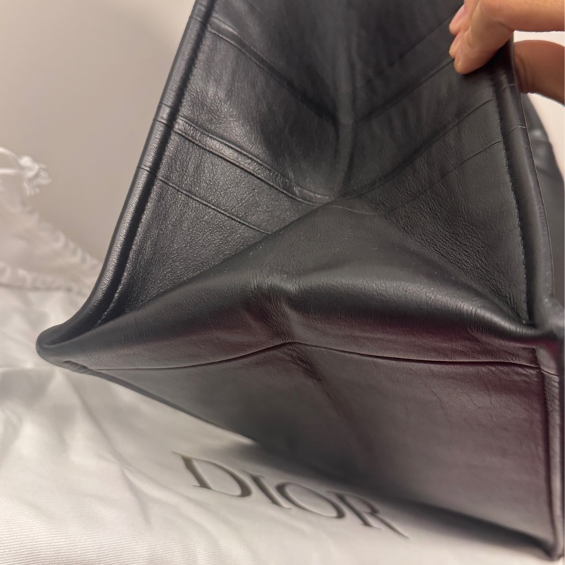 Dior 迪奧中號黃金尺寸 黑色立體浮雕logo Dior Book Tote牛皮托特包 沙灘包 購物袋-5