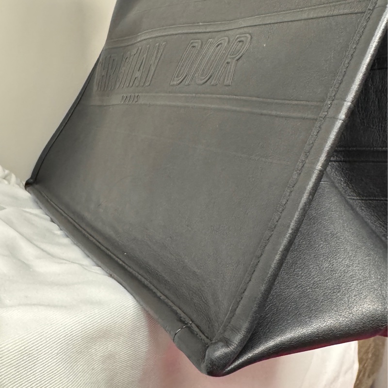 Dior 迪奧中號黃金尺寸 黑色立體浮雕logo Dior Book Tote牛皮托特包 沙灘包 購物袋-12