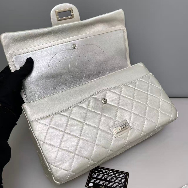 Chanel 2.55大號金屬色牛皮菱格紋肩背包斜背包-3