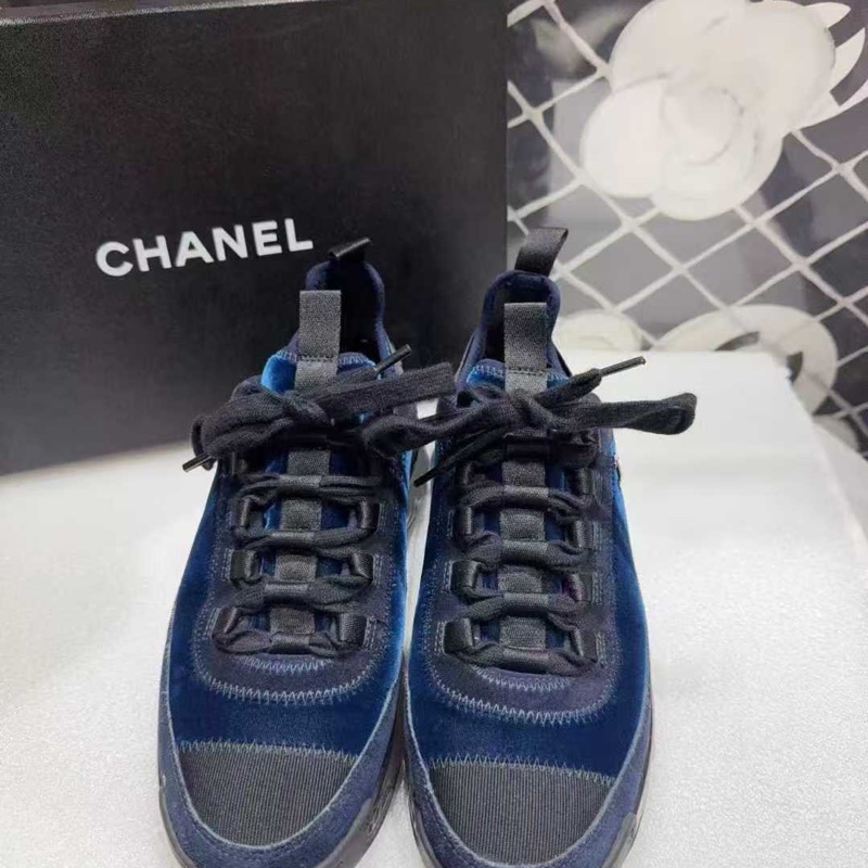 【99新 chanel香奈兒深藍色絲絨氣墊鞋36碼 僅試穿。原價一萬多,-0