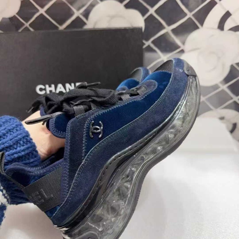 【99新 chanel香奈兒深藍色絲絨氣墊鞋36碼 僅試穿。原價一萬多,-4